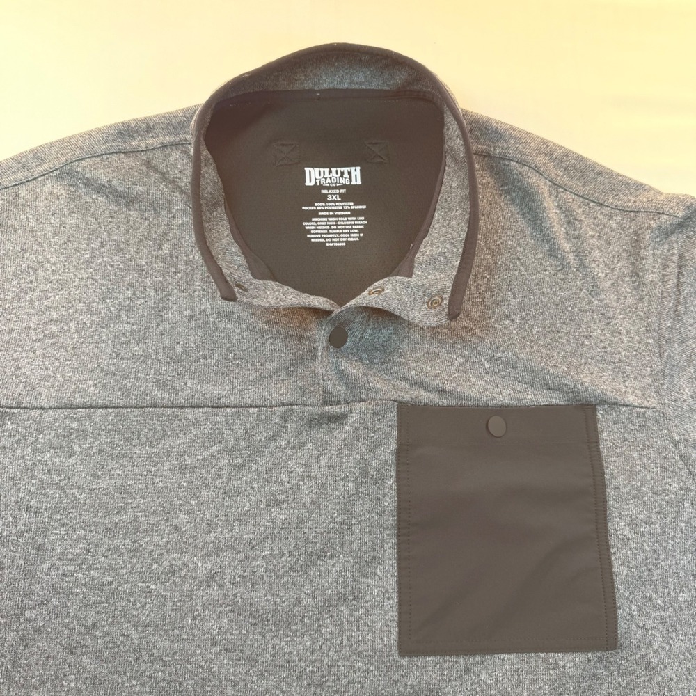 Duluth Trading Co Pullover Mens 3XL Gray Snap Neck Pocket Relaxed Workwear
